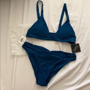 Zaful Ladder Cut Cami Ruched Bikini Blue S
